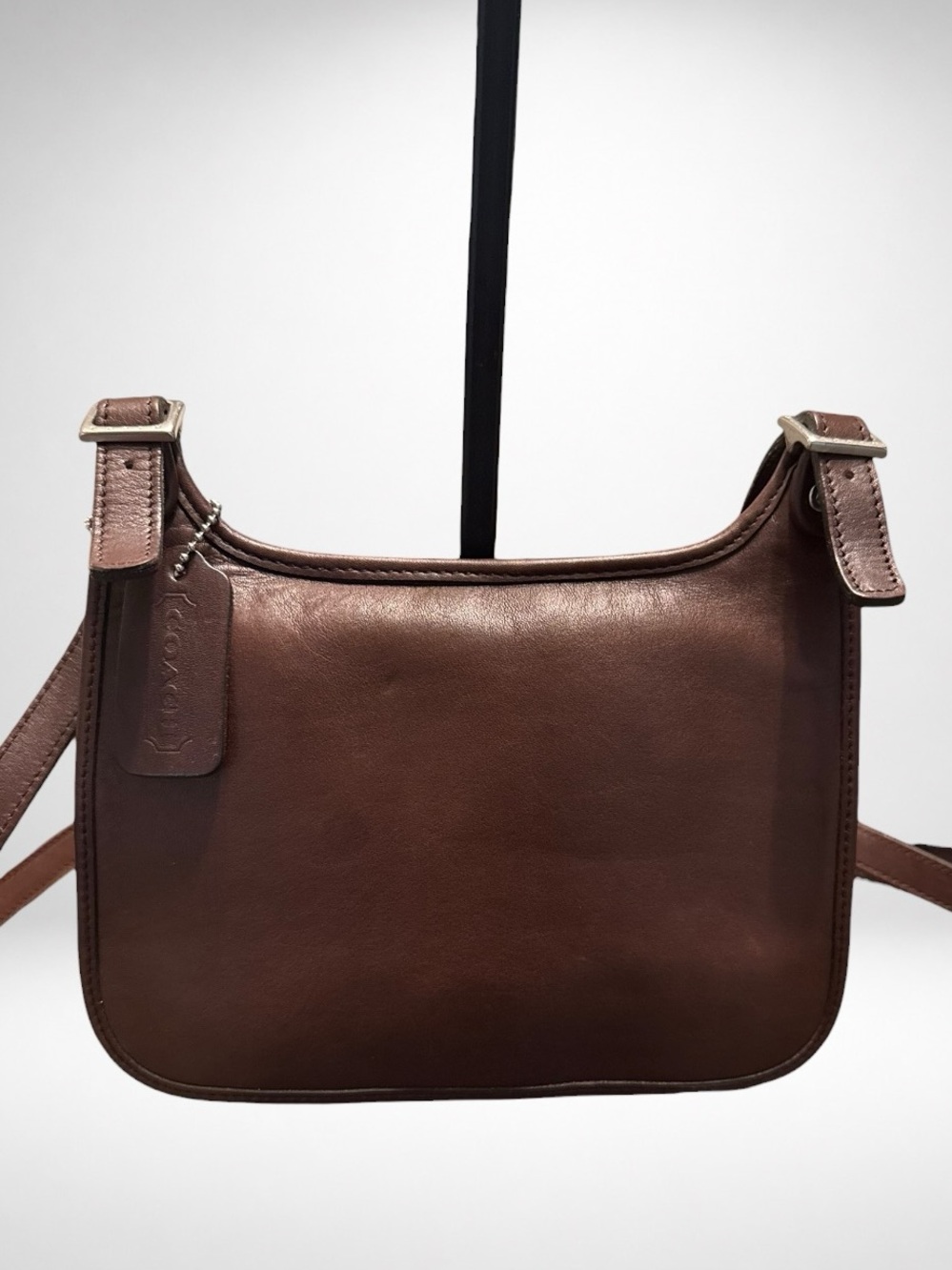 COACH Authentic Vintage 1990s Mini Hippie Flap 9142 Brown Leather Crossbody Bag